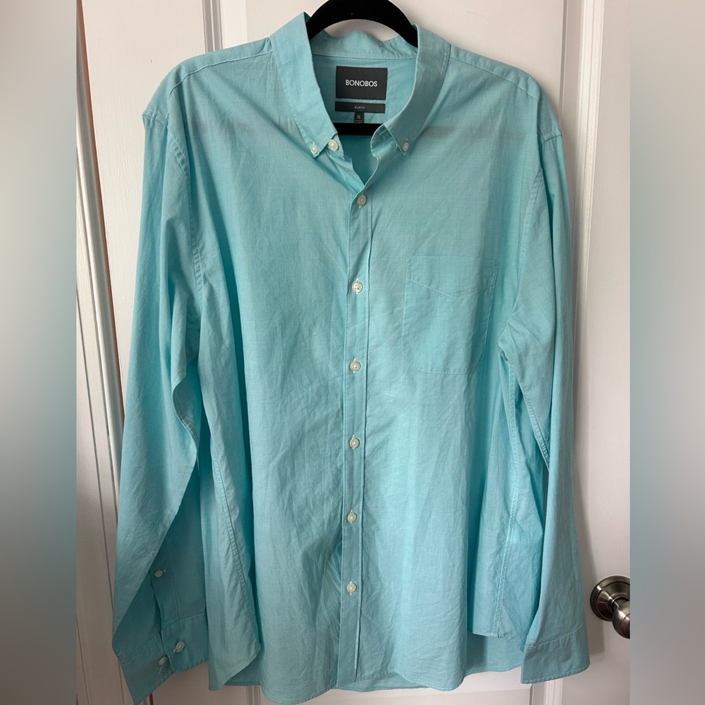 Men’s Bonobos Light Blue Long Sleeve Lightweight Button Down Size XL Slim Fit